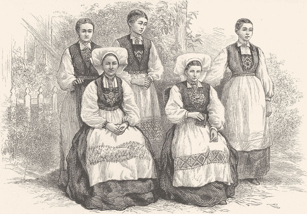 NORWAY. Hardanger peasant women 1890 old antique vintage print picture